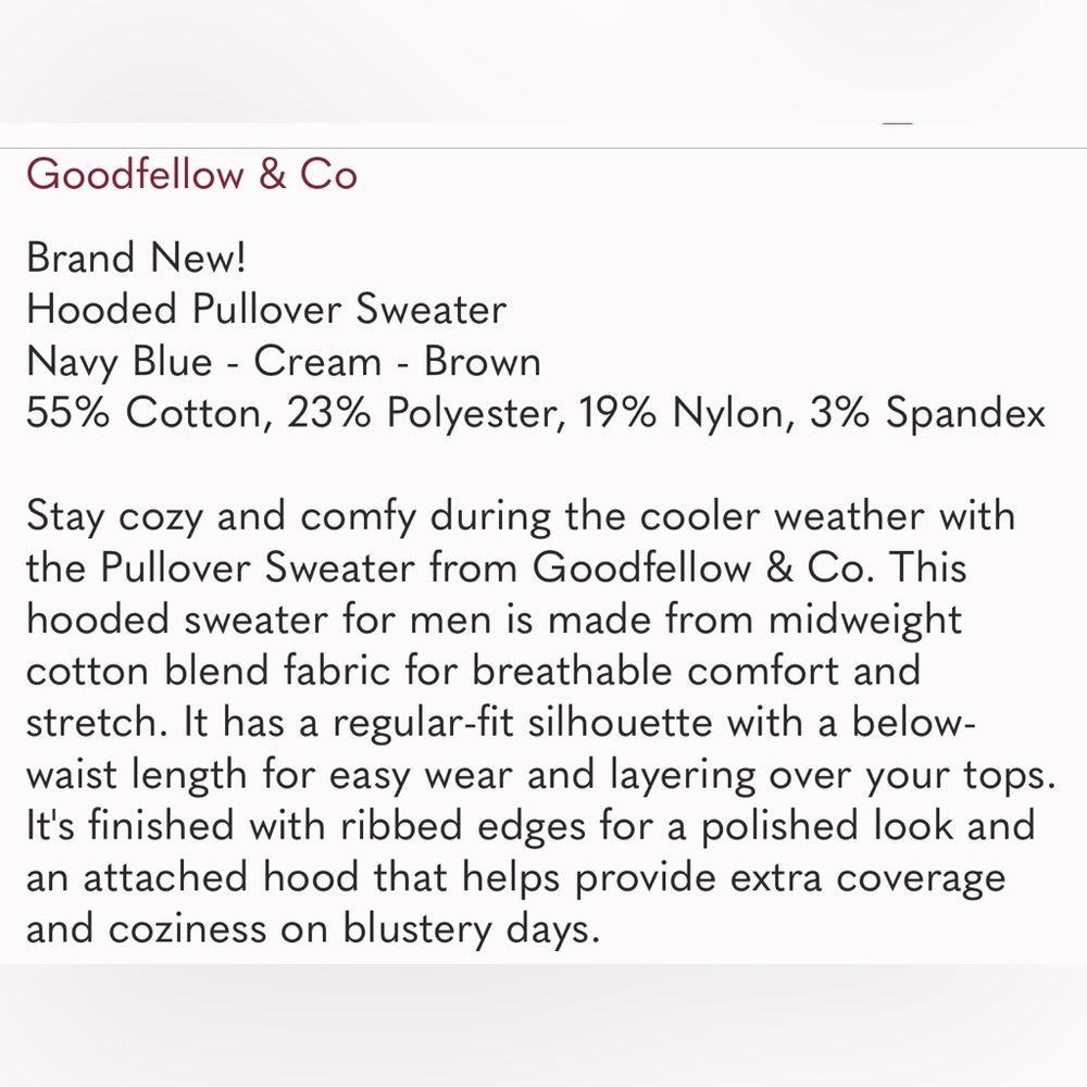 NEW Goodfellow Color-block Hoodie Sweater Blue, Cream & Tan  Dapper Brown   NWT - Picture 5 of 11